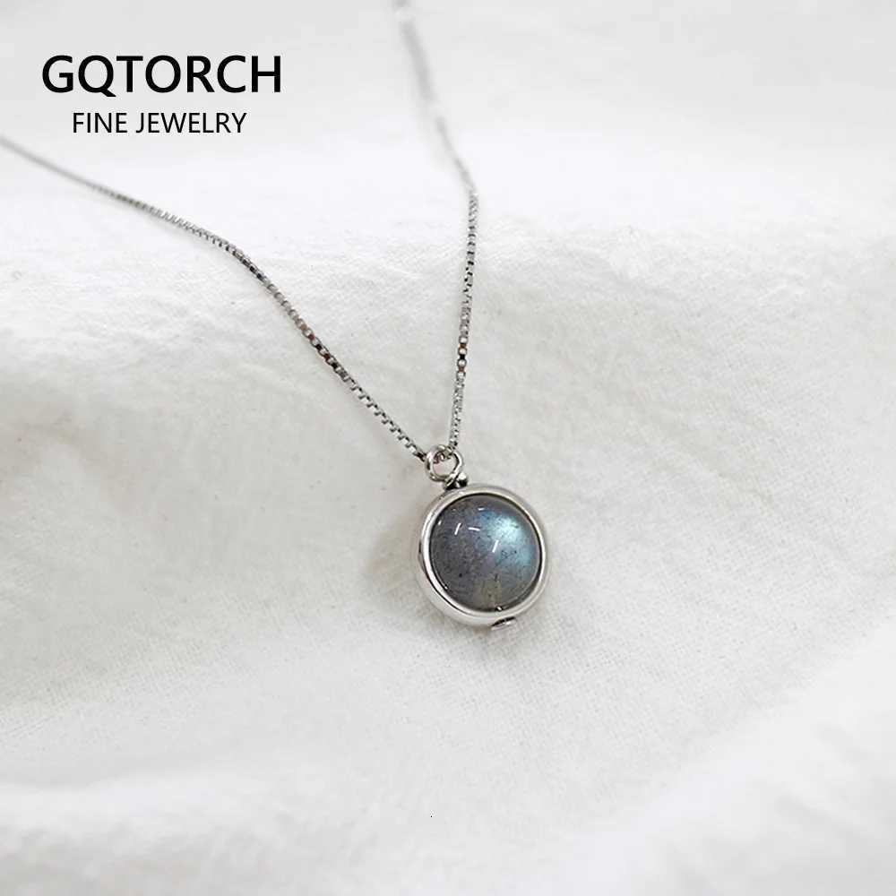 Real Pure 925 Sterling Silver Labradorite Pendant Necklace With Box Chain Simple Elegant Natural Gemstone Collier For Women H260324