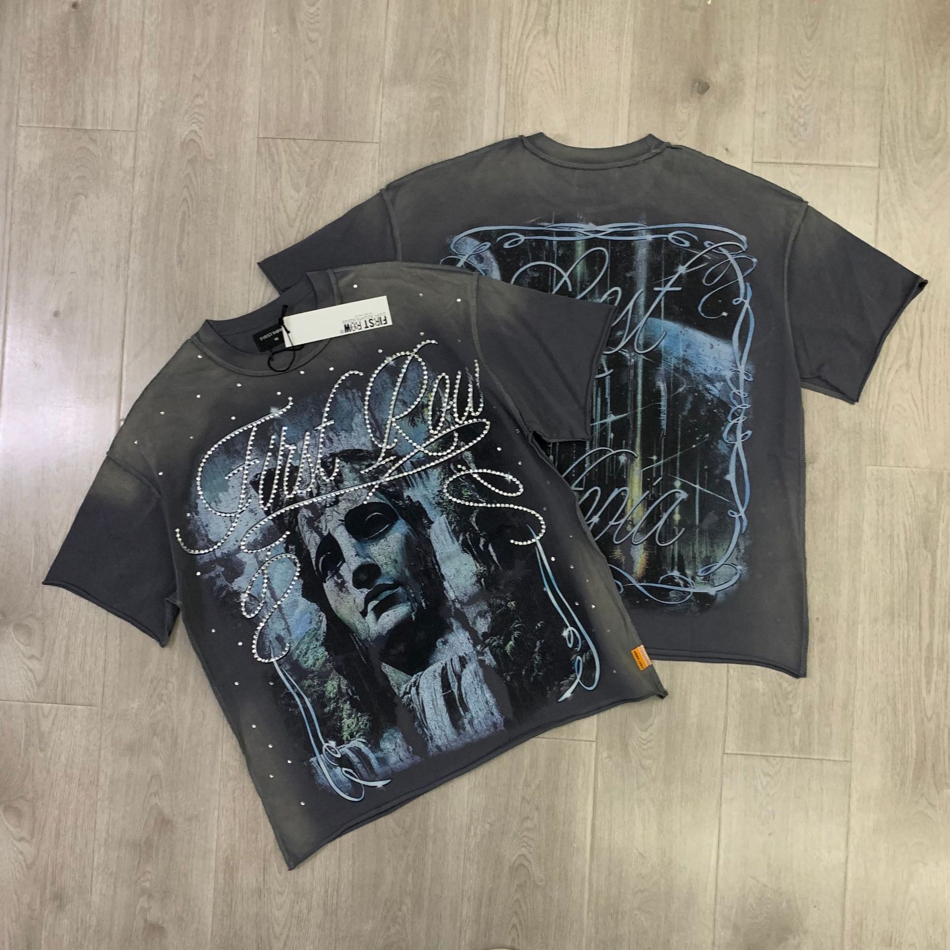 Men Designer T Shirts American Hip Hop Letter Printing Loose Retro Streetwear Cotton Round Neck Fashion Tops-image-1098857373