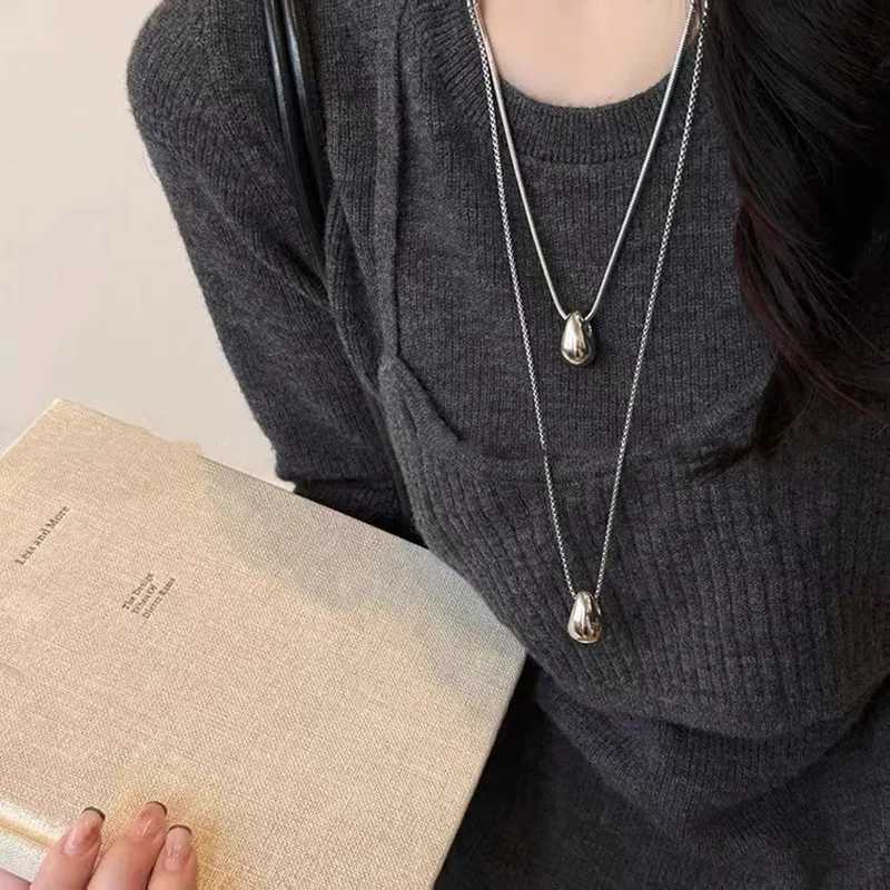 Collier avec pendentif en forme de goutte d'eau pour femme, minimaliste, Long, chaîne de pull, accessoire de mode, automne-hiver, H260324