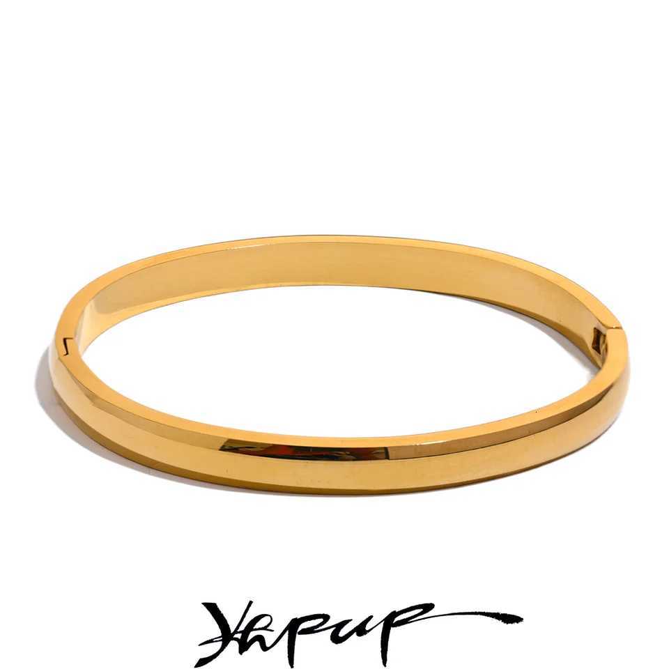Yhpup 560mm High Quality Stainless Steel Round Smooth Bangle Minimalist Metal Texture Rust Proof Daily Jewelry Women H260323