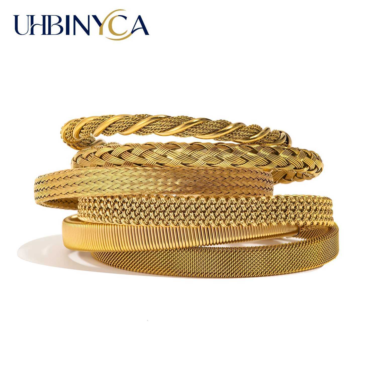 Woven for Women Adjustable Open-End Bangle 18K Gold Plated Stainless Steel Delicate Hypoallergenic Jewelry Gift Idea H260323-image-1098792428