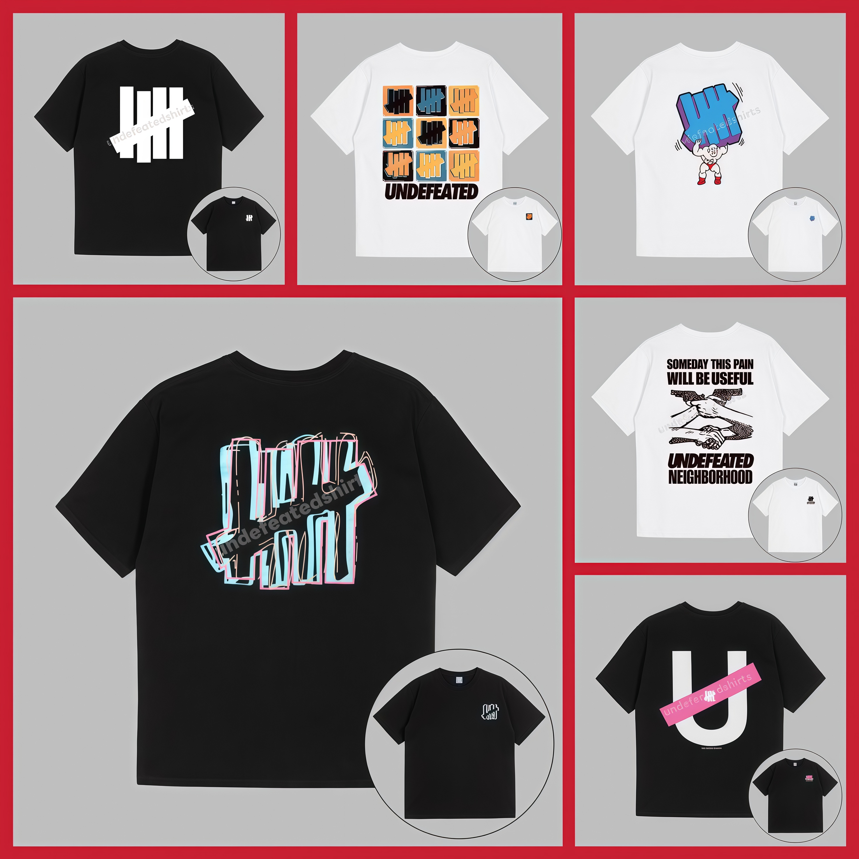 T-shirts invaincus pour hommes T-shirt pour hommes lâche marque à la mode invaincu cinq barres double fil populaire décontracté coton couples sur