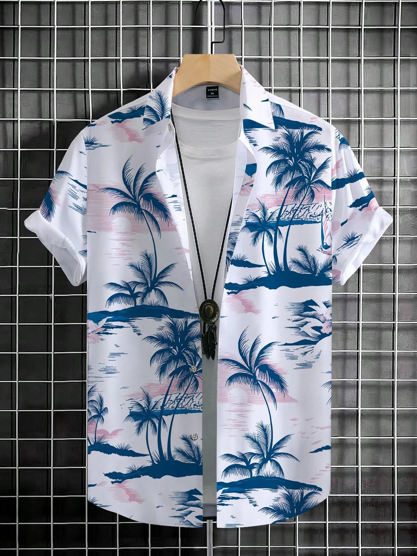 Mens Coconut Tree Graphic Print Short Sleeve Lapel Shirt Tops Mens Casual Button-Down Shirts For Summer Daily Wear And Resort 260323BJ