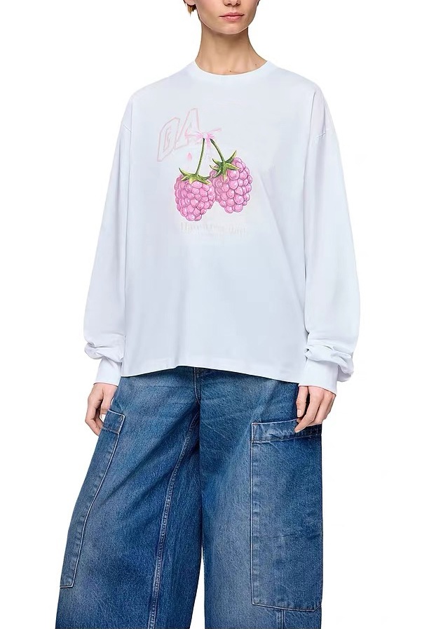 tshirt 2026 High Quality Luxury Designer Summer Cotton T- shirt New Niche Classic Pattern Print Women Casual Versatile Long Sleeve Loose Pullover-image-932240319