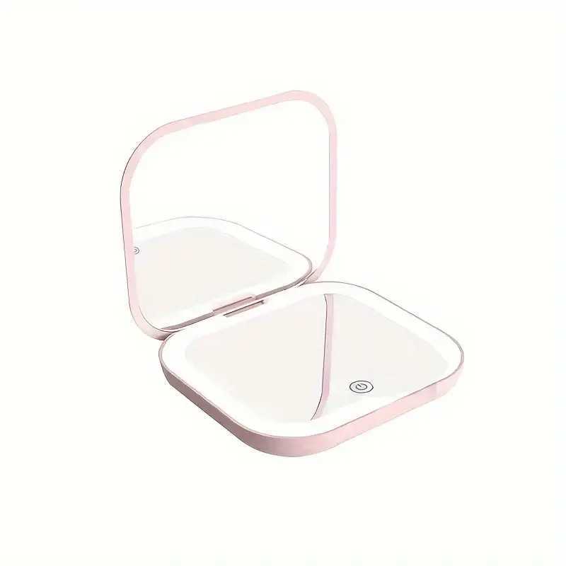 Compact Mini Vanity Cosmetic Mirror with Lights Table Folding Led Portable Hand Held Compact Pocket Makeup Mirror 2X magnifying H260324-image-1098901777