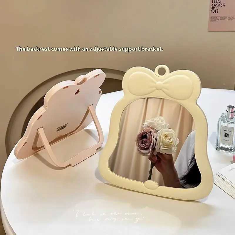 1 Pcs Bow Desktop Makeup Mirror Solid Color Simple Portable Handheld Makeup Mirror Foldable Student Compact Cute Pocket Mirror H260324-image-1098901651