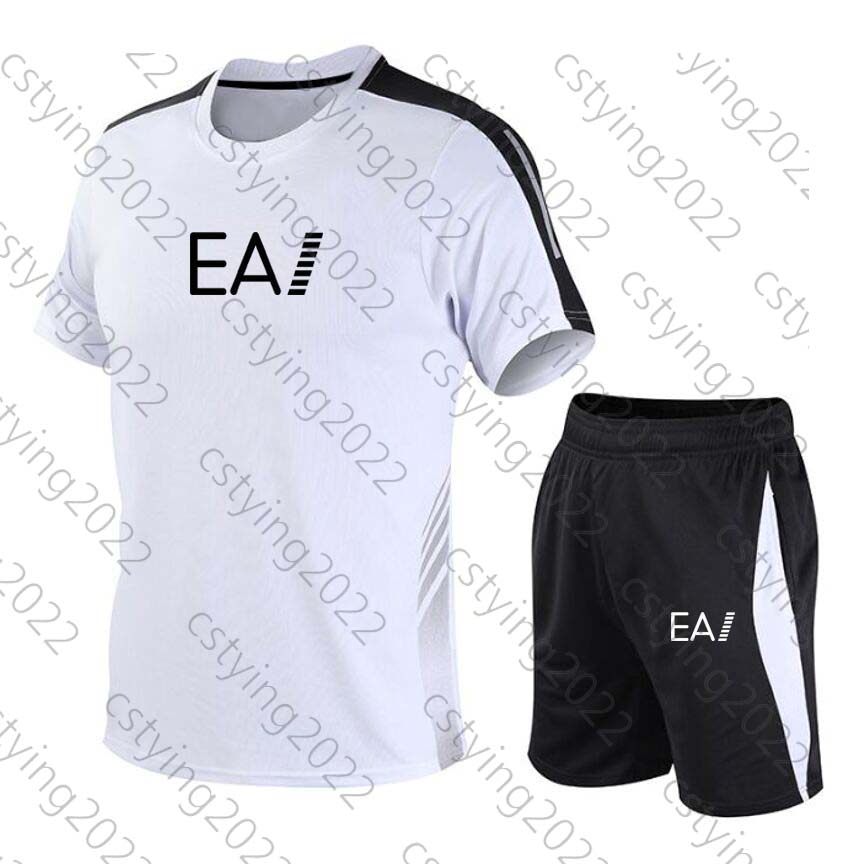 Men's Quick Drying Mesh 2-Piece Sports Set Casual Fitness Jogging Training Outfit Summer White Black T-Shirt And Shorts Set-image-757604793