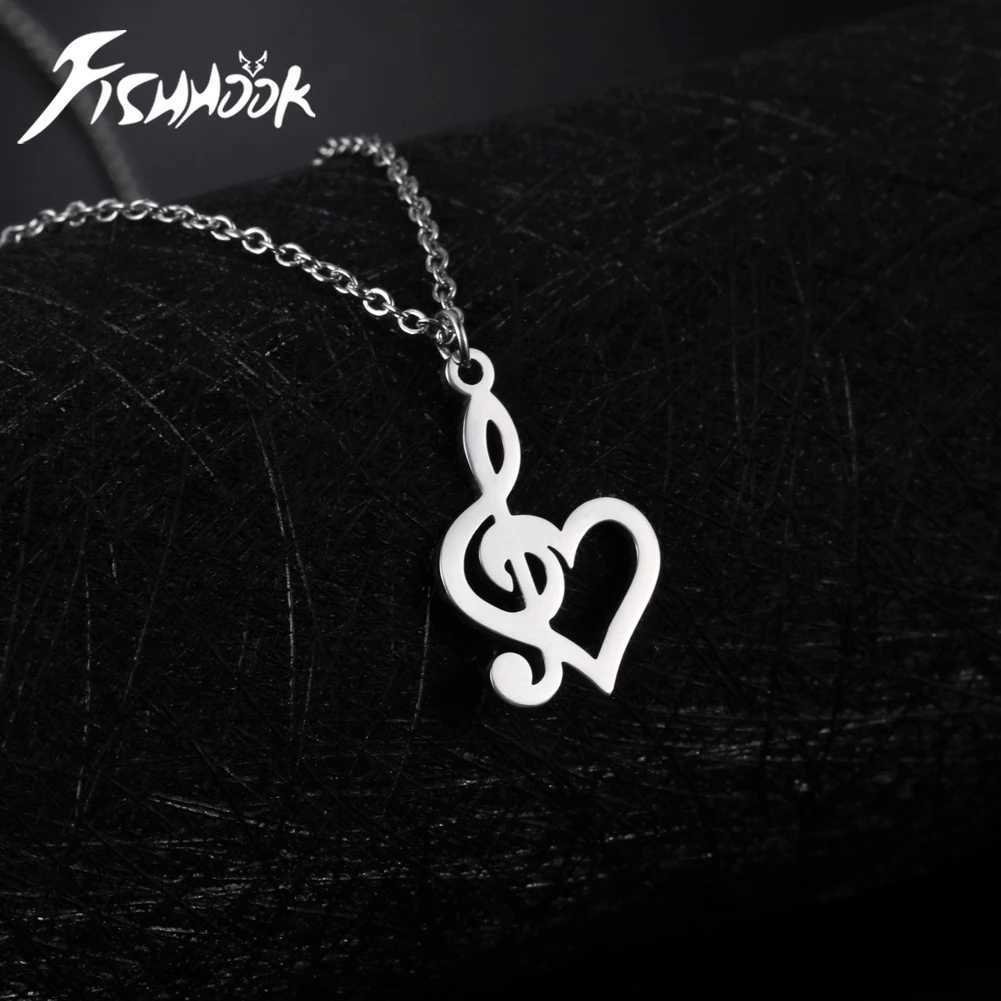 Coeur Musique Note Treble Collier Cadeau Pour Fille Femme Hommes Enfant Enfant Symbole Musical G Clef Chaîne En Acier Inoxydable Pendentif Bijoux