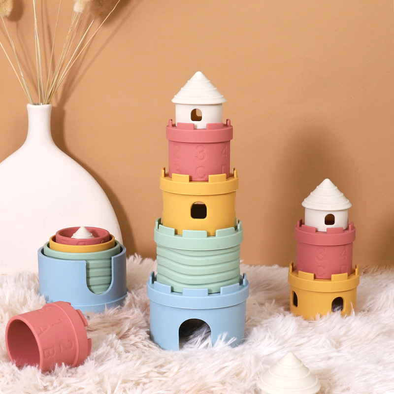 Silicone Castle Stacking Toy Baby Early Educational Color Number Learning Building Blocks-image-1098795764