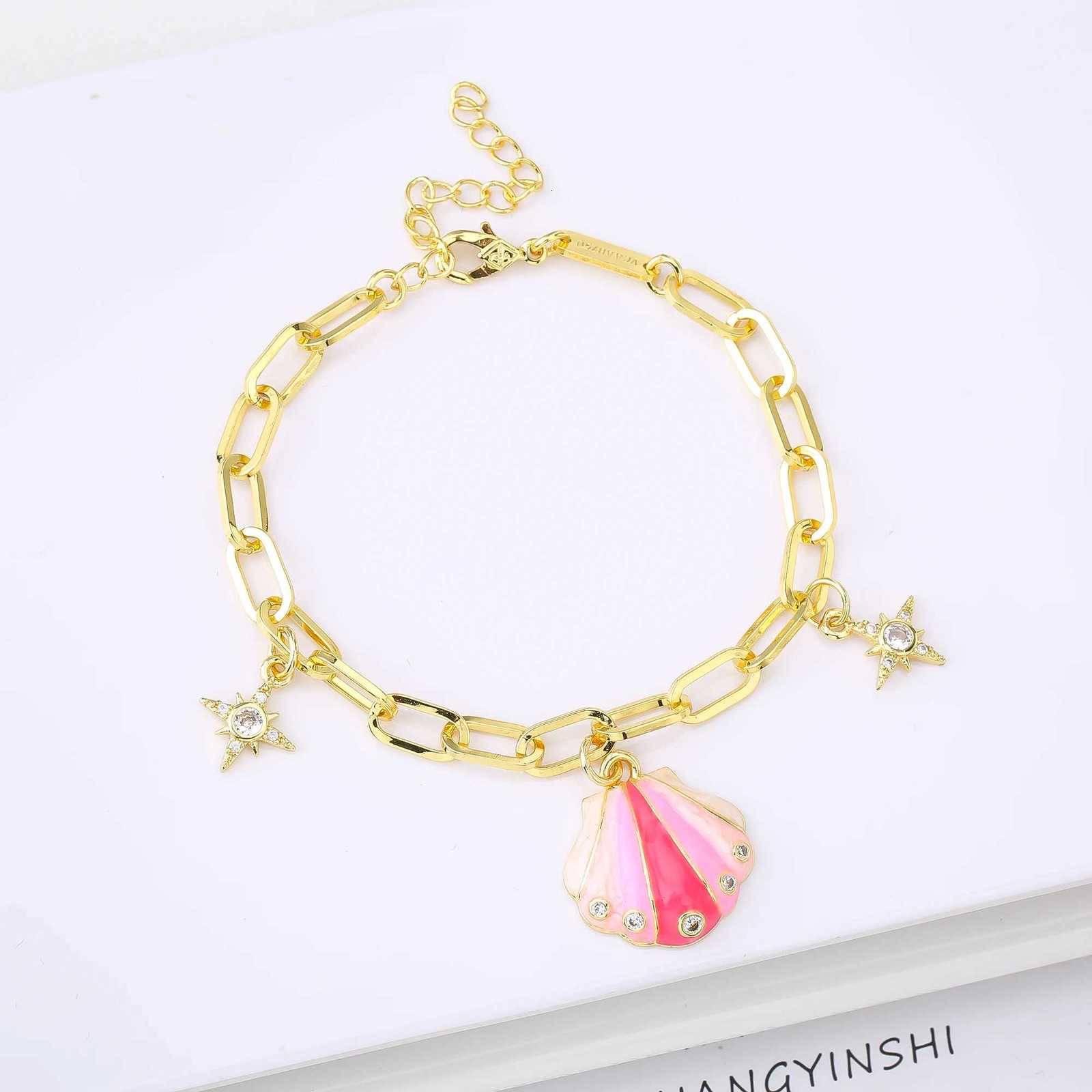 New Creative Metal Shell Shape GoldPlated Star Cubic Zircon Bracelet Charming for Woman Female Casual Holiday Jewelry Gift W260324-image-1098911822