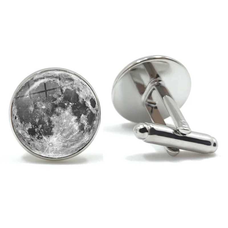 Phase Of The Moon Pattern Cufflinks 16mm Glass Cabochon New Moon Lunar Eclipse Cuff-link Jewelry for Astronomy Enthusiast Gift W260324-image-1098911475