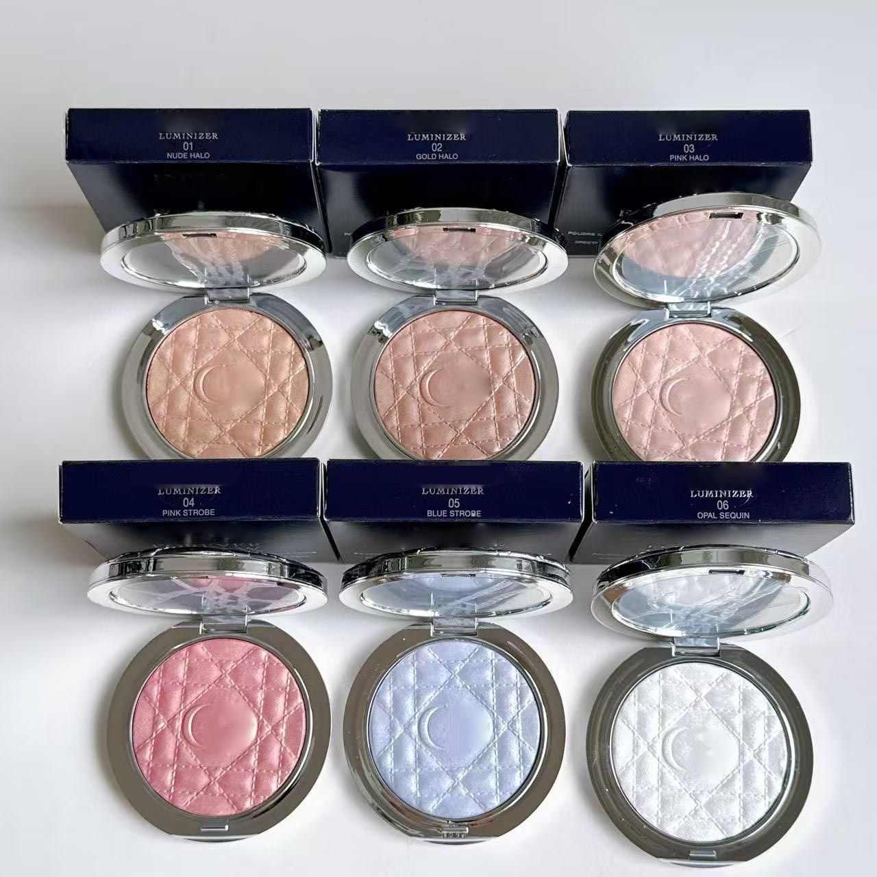Women Face Highlighter Pressed Powder Palette 6g Nude Gold Pink Blue Face Powder Leather Palette