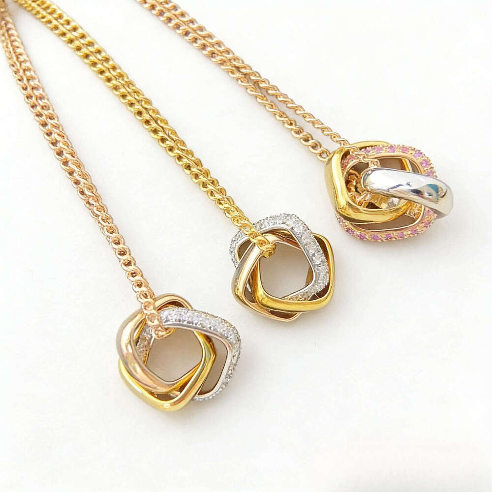 Collier de créateur pour femmes, acier titane, diamants roses, collier à trois anneaux, accent de cristal, 11 styles, bracelet assorti, bijoux de