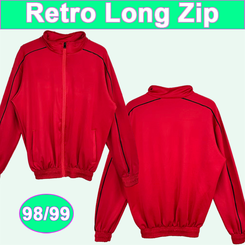 1998 1999 Frankfurt Mens Retro Red Long Zip Soccer Jerseys YANG FJORTOFT GUIE-MIEN HELDT SALOU Training Wear Football Shirt