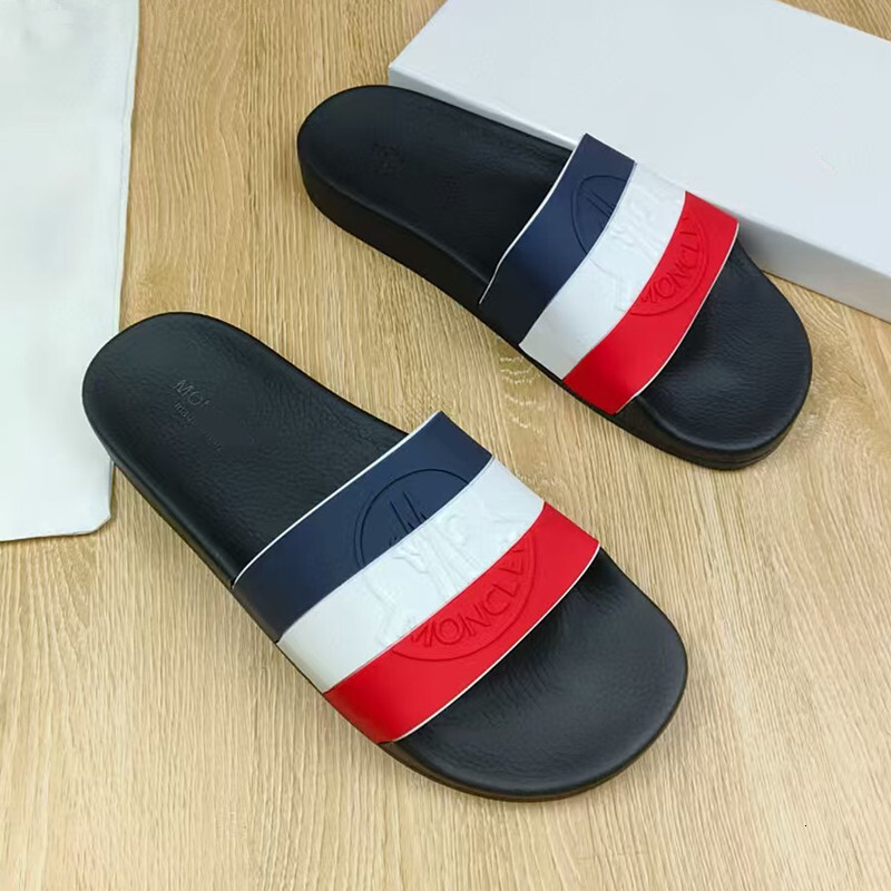 Top quality designer sandals Red Striped Print Mens Slippers M Family Cambodia Phnom Penh Vietnam Singapore Print Letter Beach Sandals