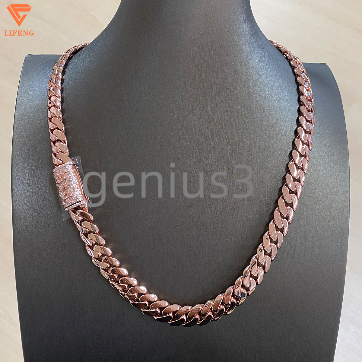 Rose Gold Iced Out Custom Moissanite Clasp 12mm Solid 925 Sterling Silver Plain Hip Hop Miami Cuban Chain for Men