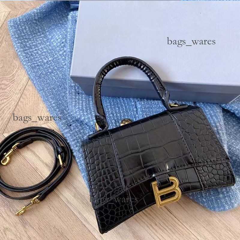 Tote Bags B- Hourglass Bag Crocodile-Patterned Cowhide Shoulder Crossbody Handbag Genuine Leather Bag High-Quality Plain Cowhide