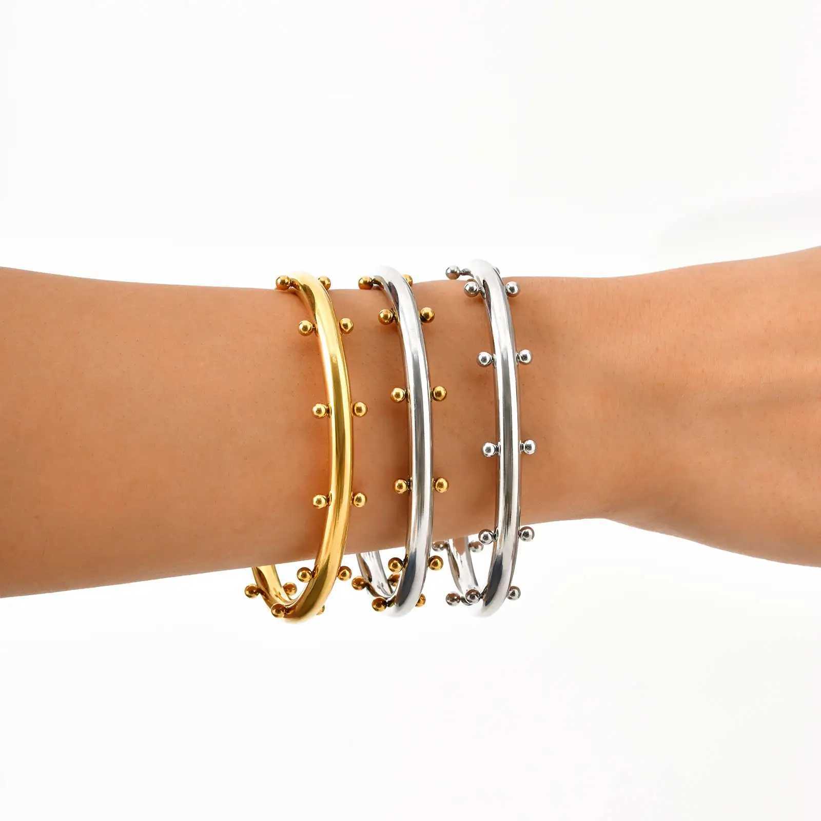 Unique With Mini Balls For WomenGold Plated Stainless Steel Bangles BraceletFashion Jewelry Gifts H260323-image-1098792613