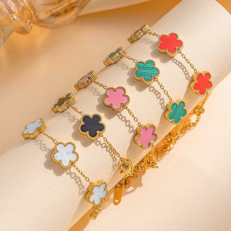 Fashion Stainless Steel Hot Selling Gold Plated Clover Charm Bracelet Luxury Five Leaf Flower Bracelets Jewelry For Women Gift W260324-image-1098911628