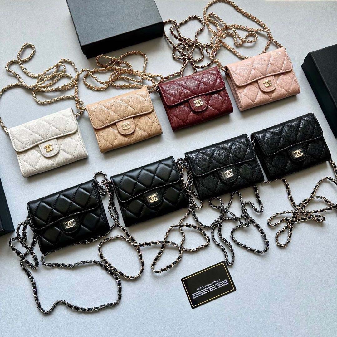 designer bag Premium Luxury Wallets Women's Card Holders Caviar Lambskin Chain Bags Mini Shoulder bag Solid Colors Metal Chain Cute Diamond wal