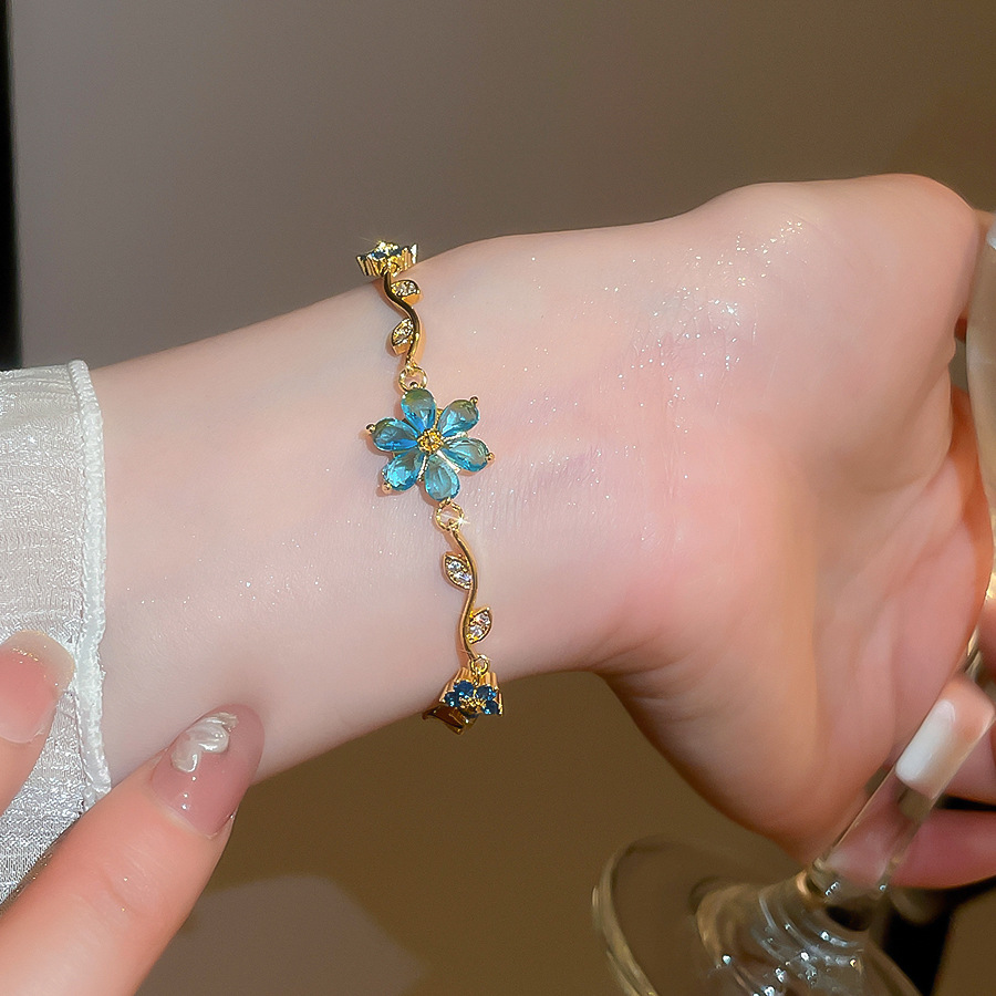 18k real gold plated zircon flower bracelet exquisite elegant sweet versatile light luxury high-end jewelry for women-image-1098805258