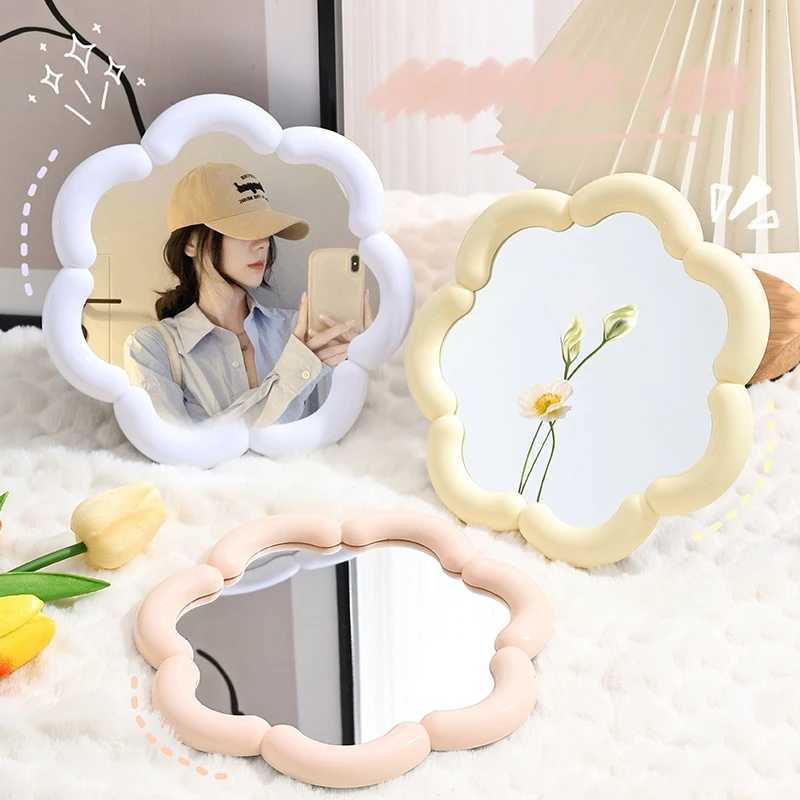 Flower Shaped Cosmetic Mirror Table Desk Vanity Makeup Mirror Portable Folding Mirror with Stand Home Bathroom Decor espejo H260324-image-1098901581