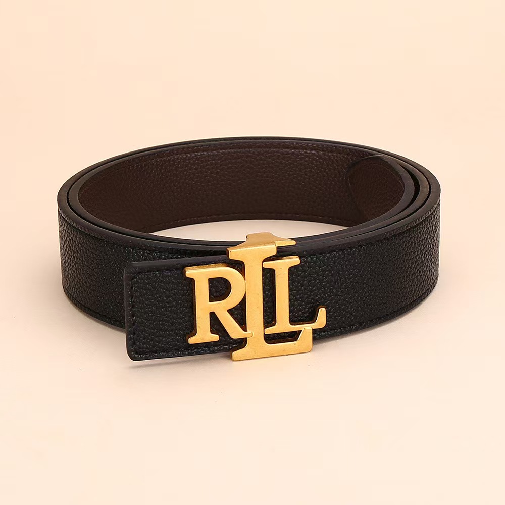 Black RLL Belt (105 125cm) Factory Direct Sale Letter Buckle RL Versatile Commuter Leather Gold/Silver Belt for Men Trendy Luxury Pants Belt with Bo