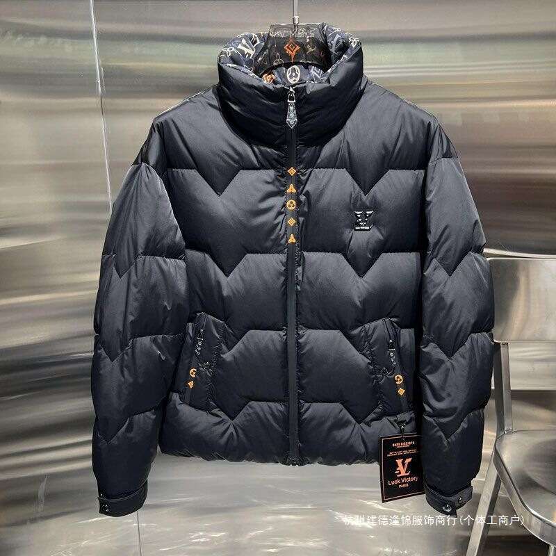 Winter Thickened European-Style New Down Jacket For Men, Fashionable Trendy Brand With Unique Print, Men's Stand-Up Collar Coat