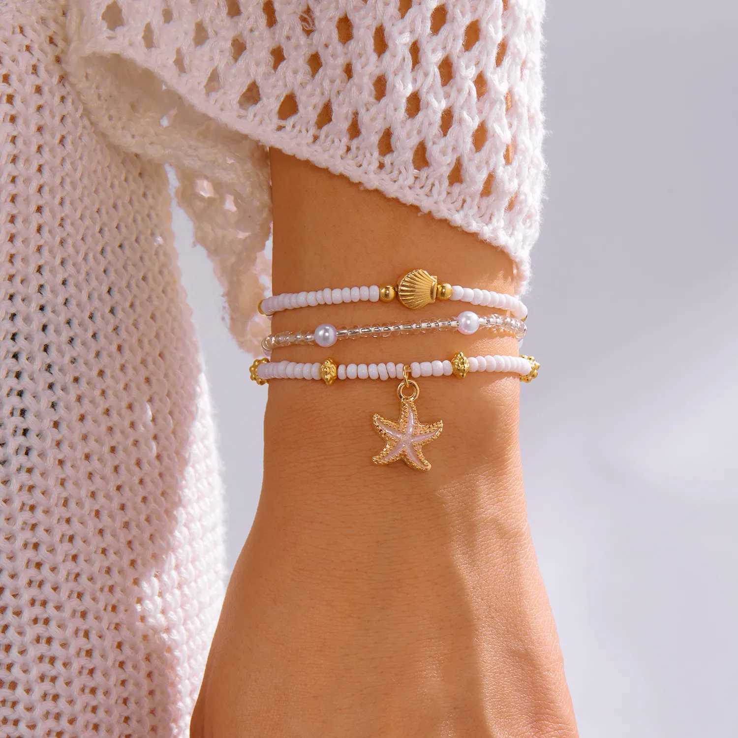 3 Pcs Bohemian Shell Starfish Bead Set for Women Fashion Summer Beach Multilayer Stacked Pearl Party Jewelry H260325-image-1099067745