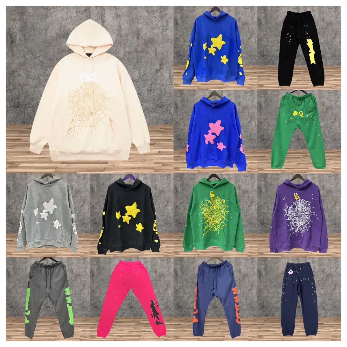 Designer pyders goowie Mens Vintage Gothic Hooded Minimalist Spider Web Star Print women Cotton Breathable Durable Casual Hip Hop Top pants
