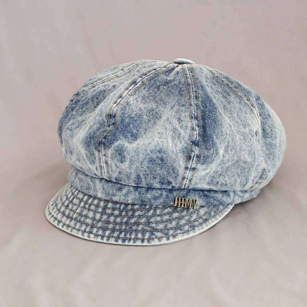 Newsboy Hat Women Octagonal Cap Beret Denim Vintage Washed Blue Retro English Style Spring Autumn Painter Accessory For Outdoor Qian Pan