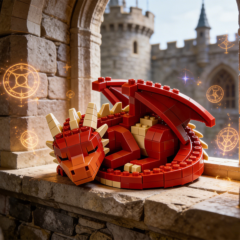 Red Little Giant Dragon Building Blocks Year of the Dragon Ornament Educational Toy-image-1098953700