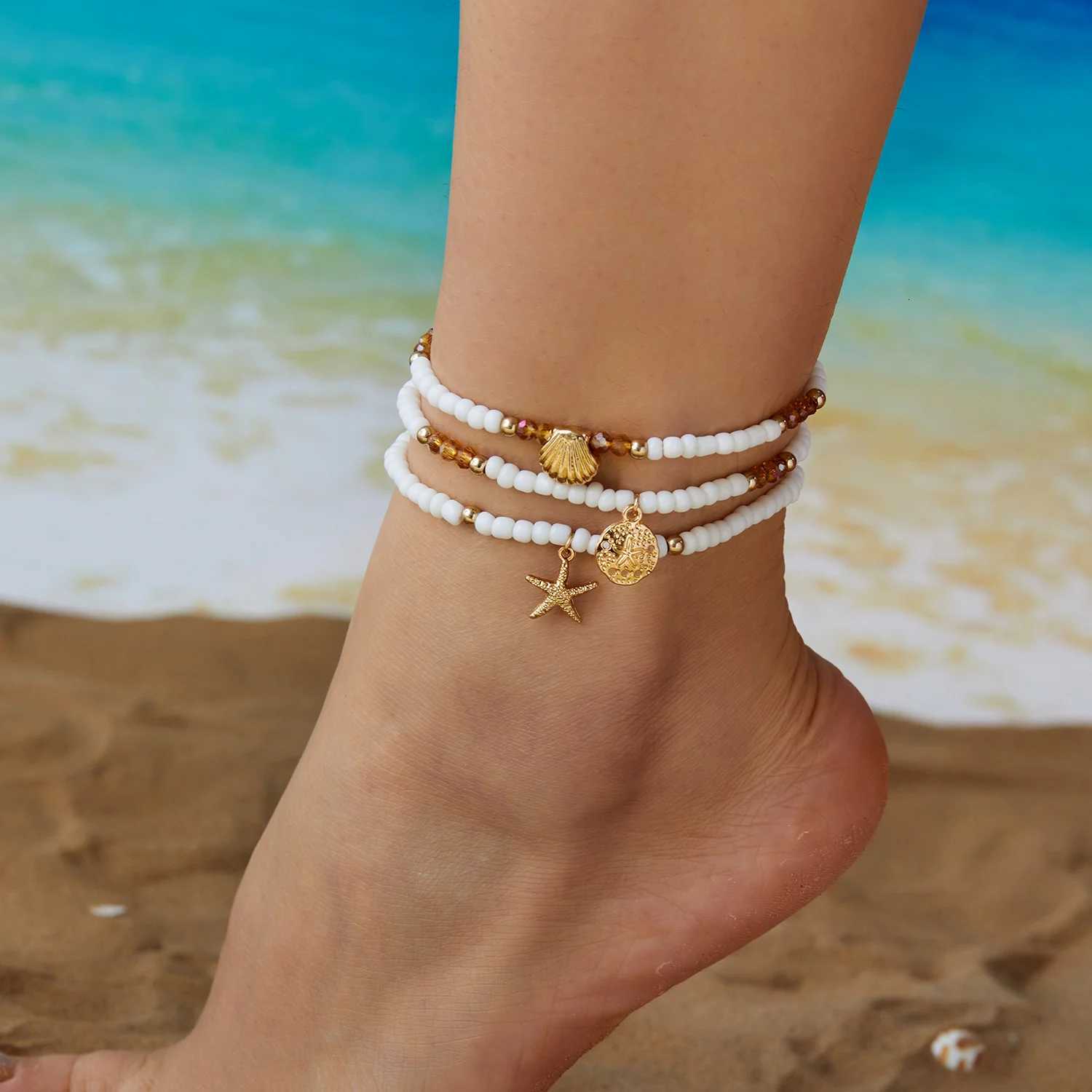 Bohemian Starfish Shell Anklet Set For Women Colorful Rice Beads Anklet On The Leg Beach Barefoot Sandal Leg Jewelry H260325-image-1099067674
