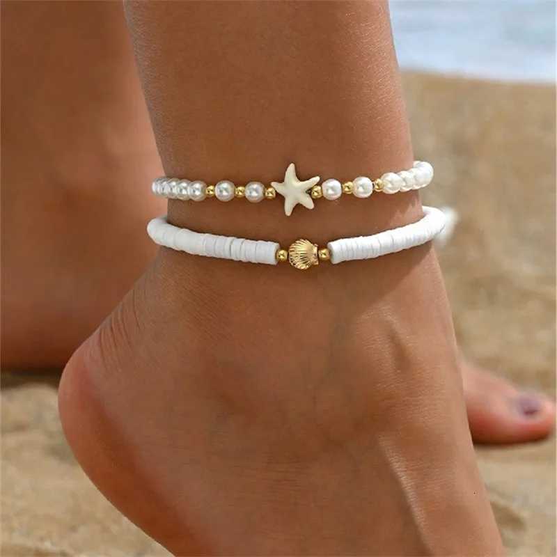 Bohemian Metal Shell Starfish Simulated Pearl Chain Anklet Set for Women Stackable Anklet Barefoot Beach Jewelry Gift H260325-image-1099067759