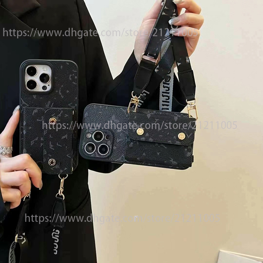 1V Phone Case For Iphone 17 16 15 14 13 Pro 12 Max Plus 16Pro Cross Flap Card Pocket Phone Case Crossbody Strap 17Promax Cover For Apple 15Promax