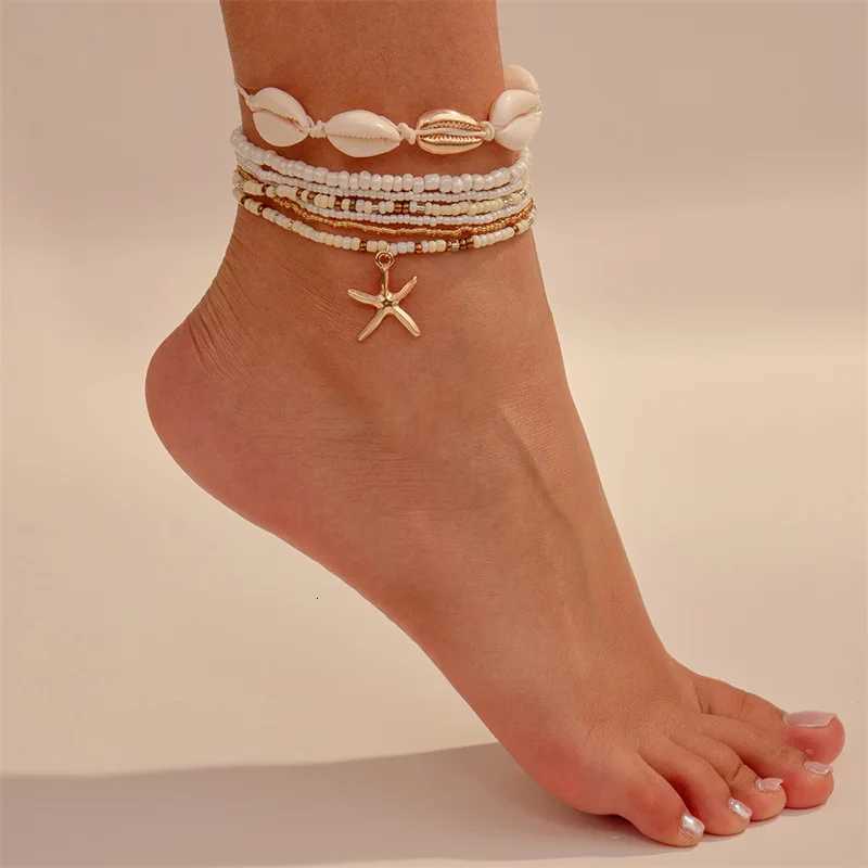 7pcs/set Bohemian Shell Starfish Beaded Anklet Set Multi-Piece Beach Jewelry for Women H260325-image-1099067633