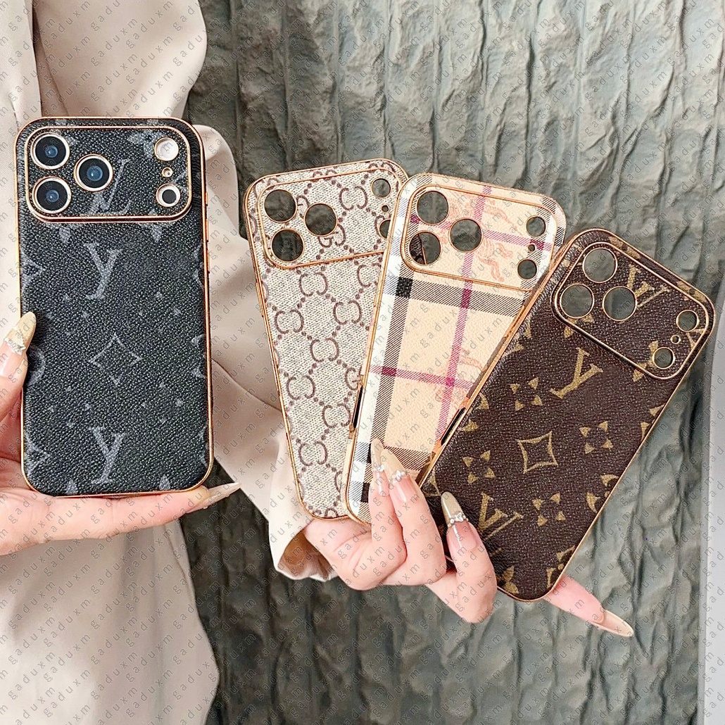 Leather Plated TPU Designer Phone Case for iPhone 17 Pro Max 16 15 14 13 12 Pro Max 11 Retro Print Flower Letter Anti-knock Luxury Cover iPhone17 16