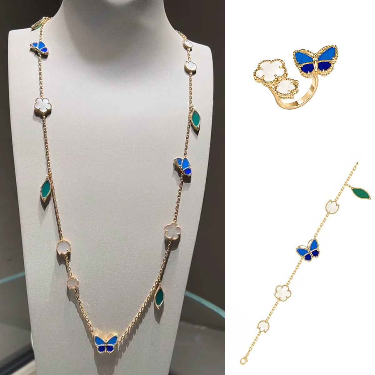 clover ring butterfly necklace charm bracelet jewelry set charm blue butterfly bracelet woman bracelet designer gold clover necklace clover ring-image-1099053805