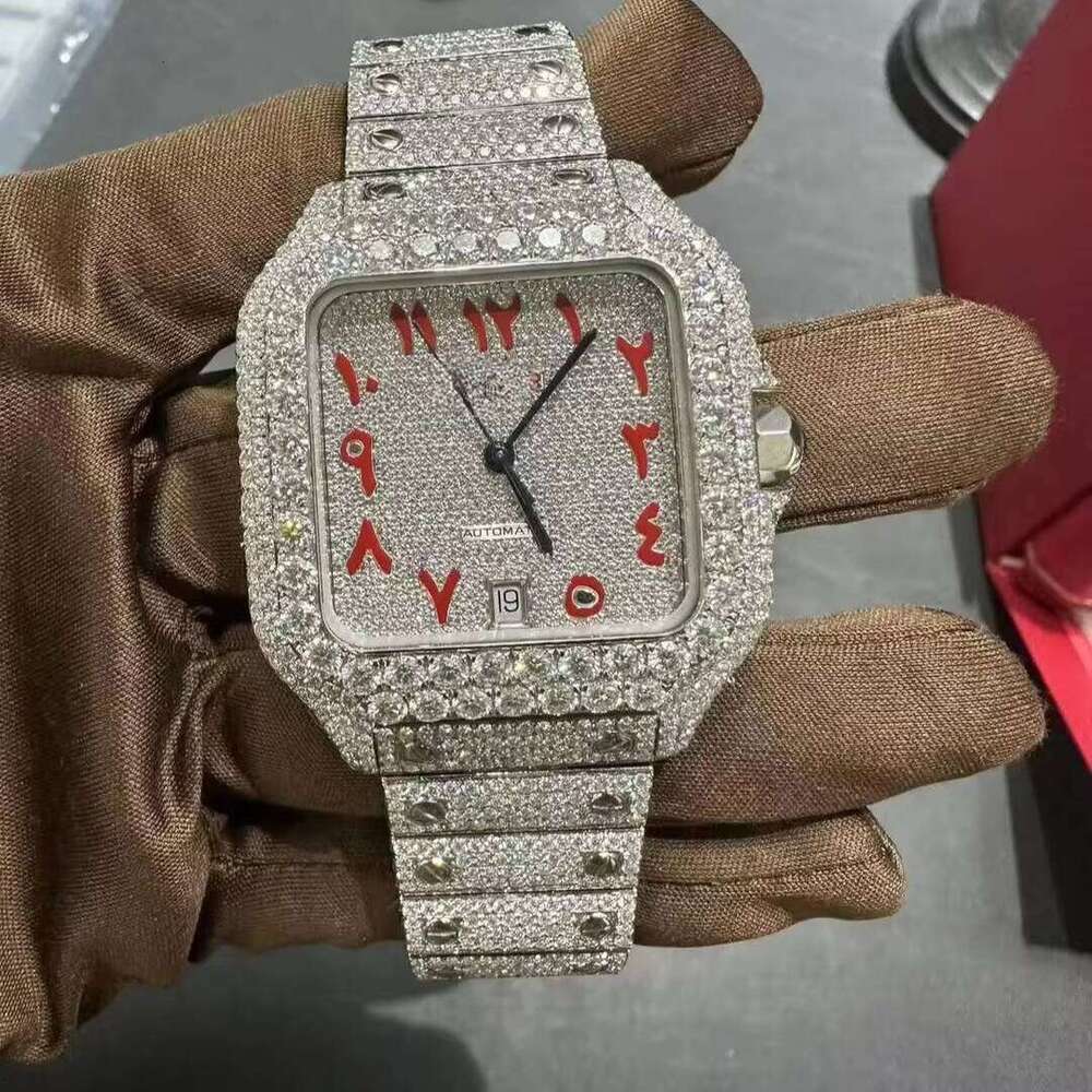 VVS GRA Moissanite Diamond 41mm Square Iced Watches Luxury Fully Automatic Quartz Movement Glass Dial Window Fashionable free shipping