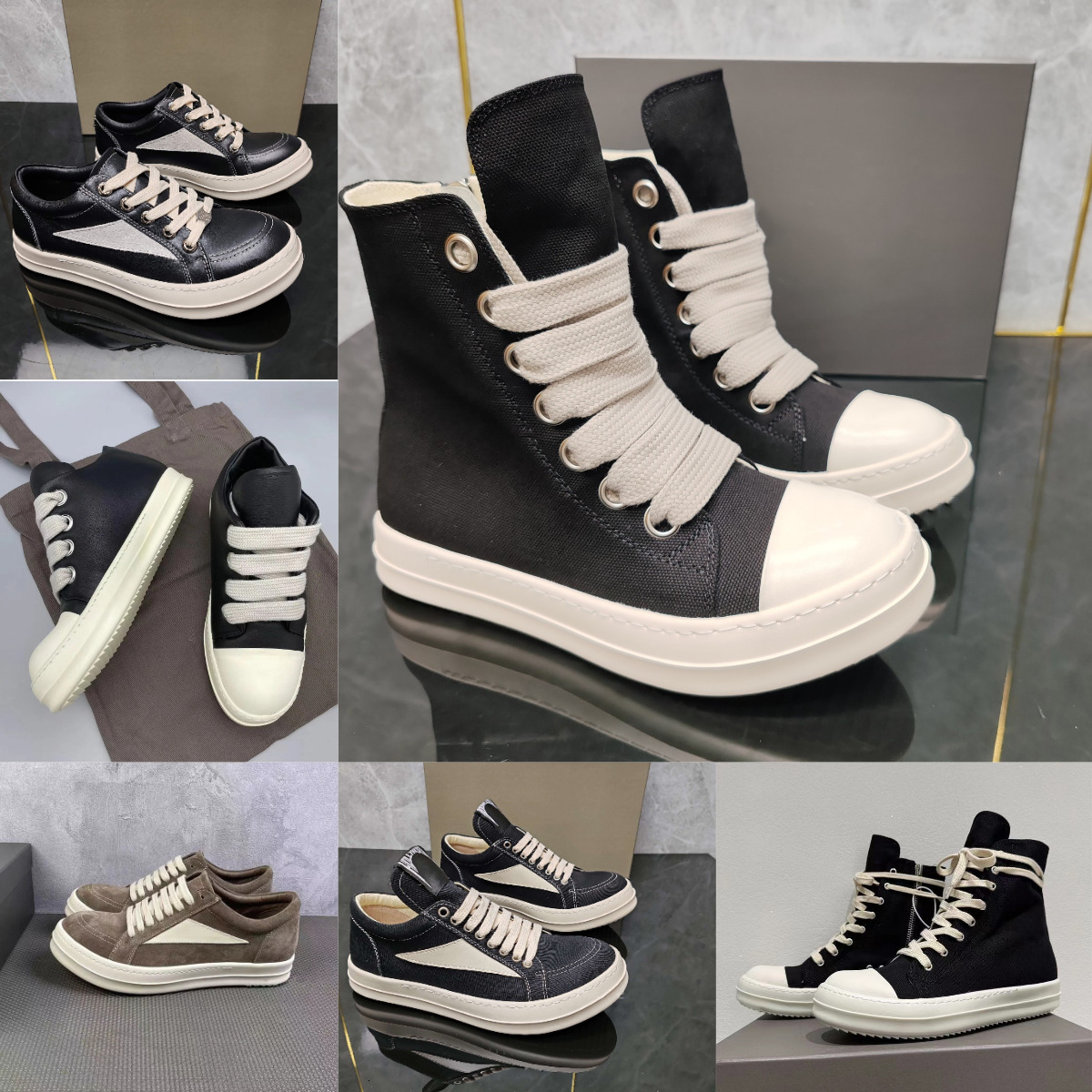 Designer Ro Vintage Casual Shoes Mens Women Low Canvas Genuine Leather Owenlis Boots Luxury DRKSHDWs Black White Top Horse Hair Suede Fashion Show B