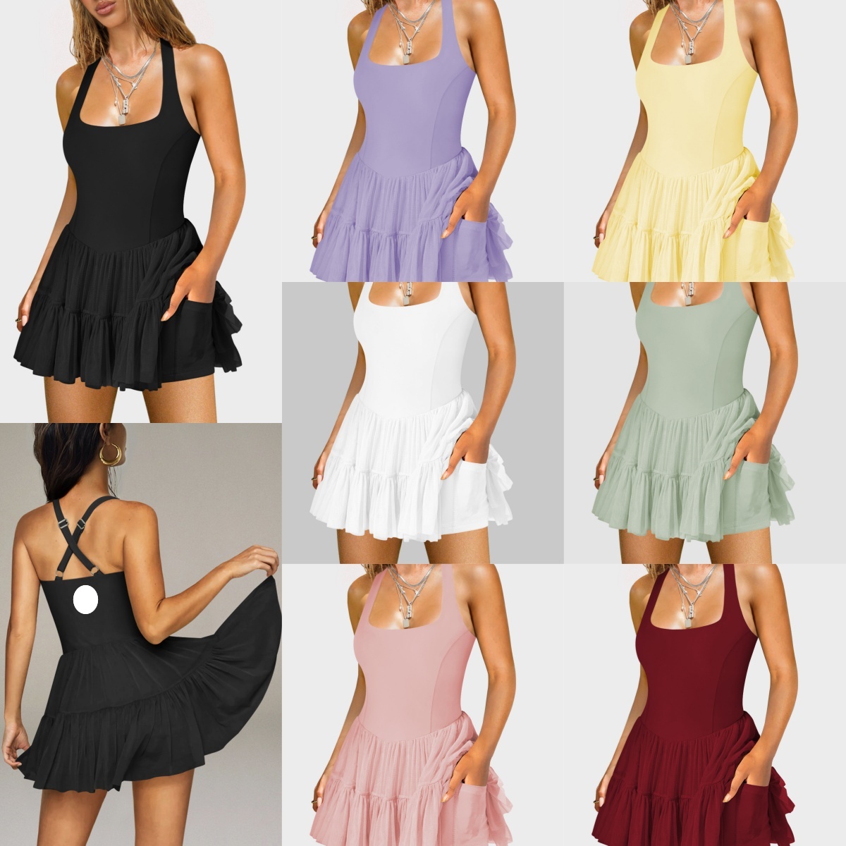 UU-L5931 Robe de Tennis pour femmes pour l'été respirant licou combinaison de saut d'athlète féminine alliant flexibilité et élégance ensemble de