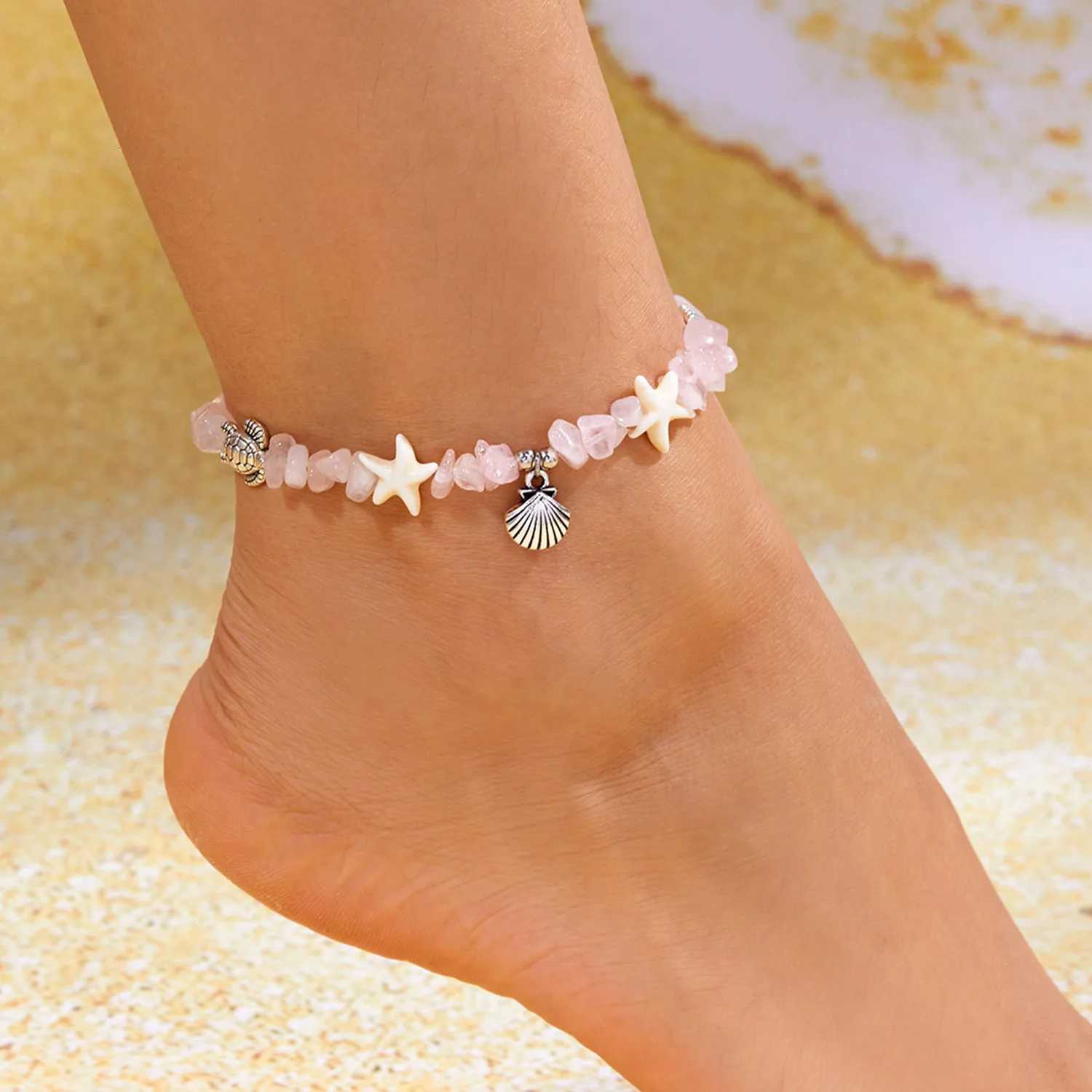 Fashion Gravel Bead Shell Pendant Anklets for Women Boho Starfish Turtle Crush Stone on the Leg Barefoot Sandal Jewelry H260325-image-1099068123