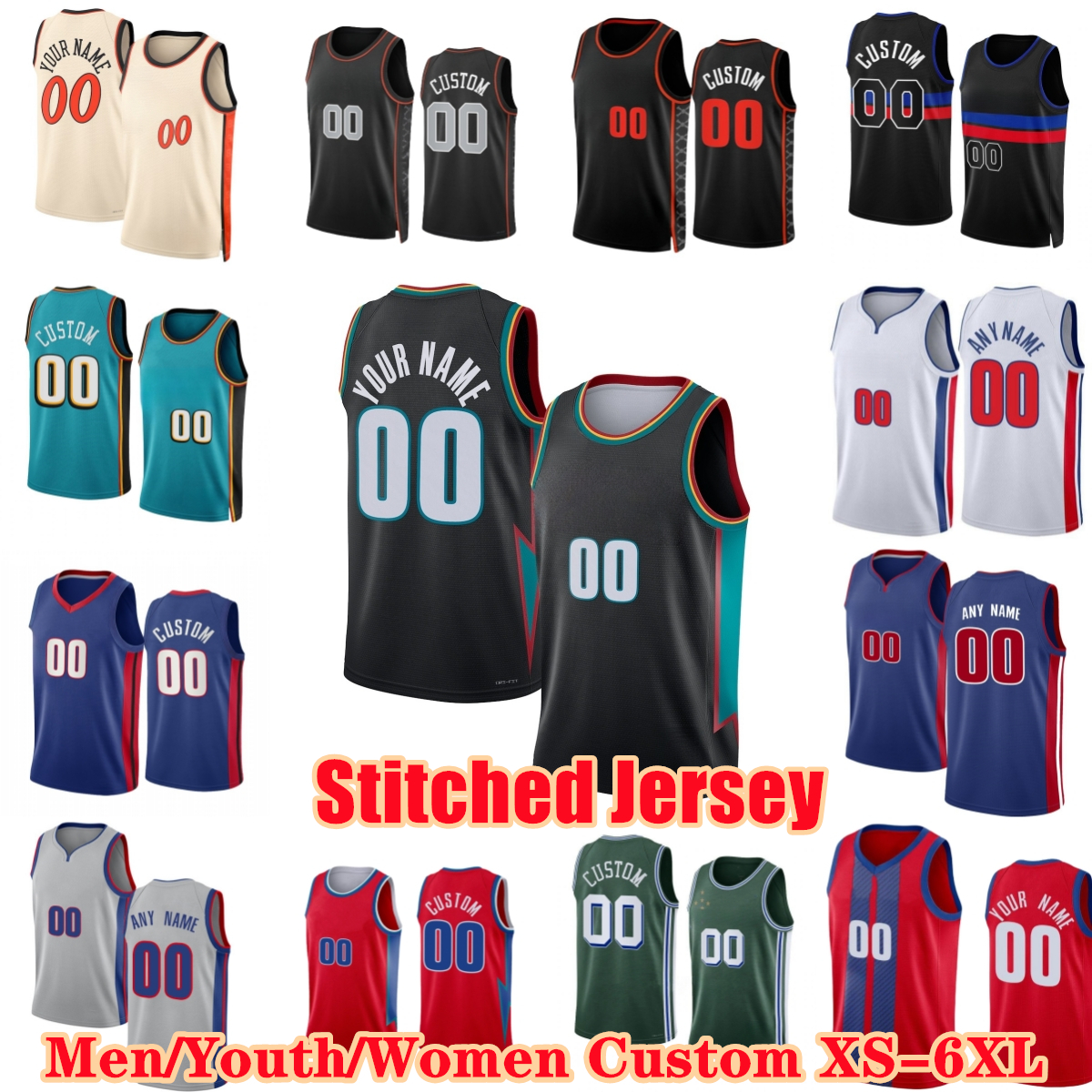 Stitched 25-26 Basketball Jerseys 2 Cade Cunningham 12 Tobias Harris 27 Kevin Huerter 55 Duncan Robinson 28 Isaiah Stewart 8 Caris LeVert Thompson H