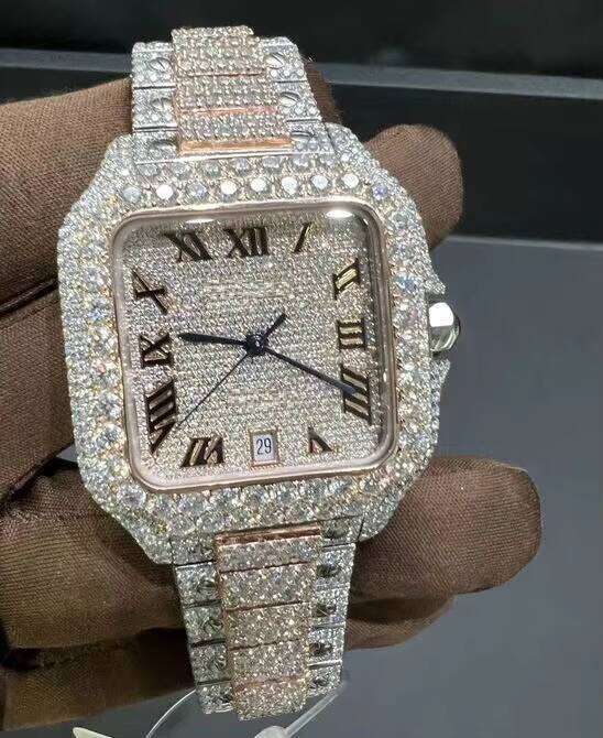 VVS Moissanite Rose Gold for Ice Automatic Movement 41MM Alluring Full Diamond Watch Quartz Glass Antique