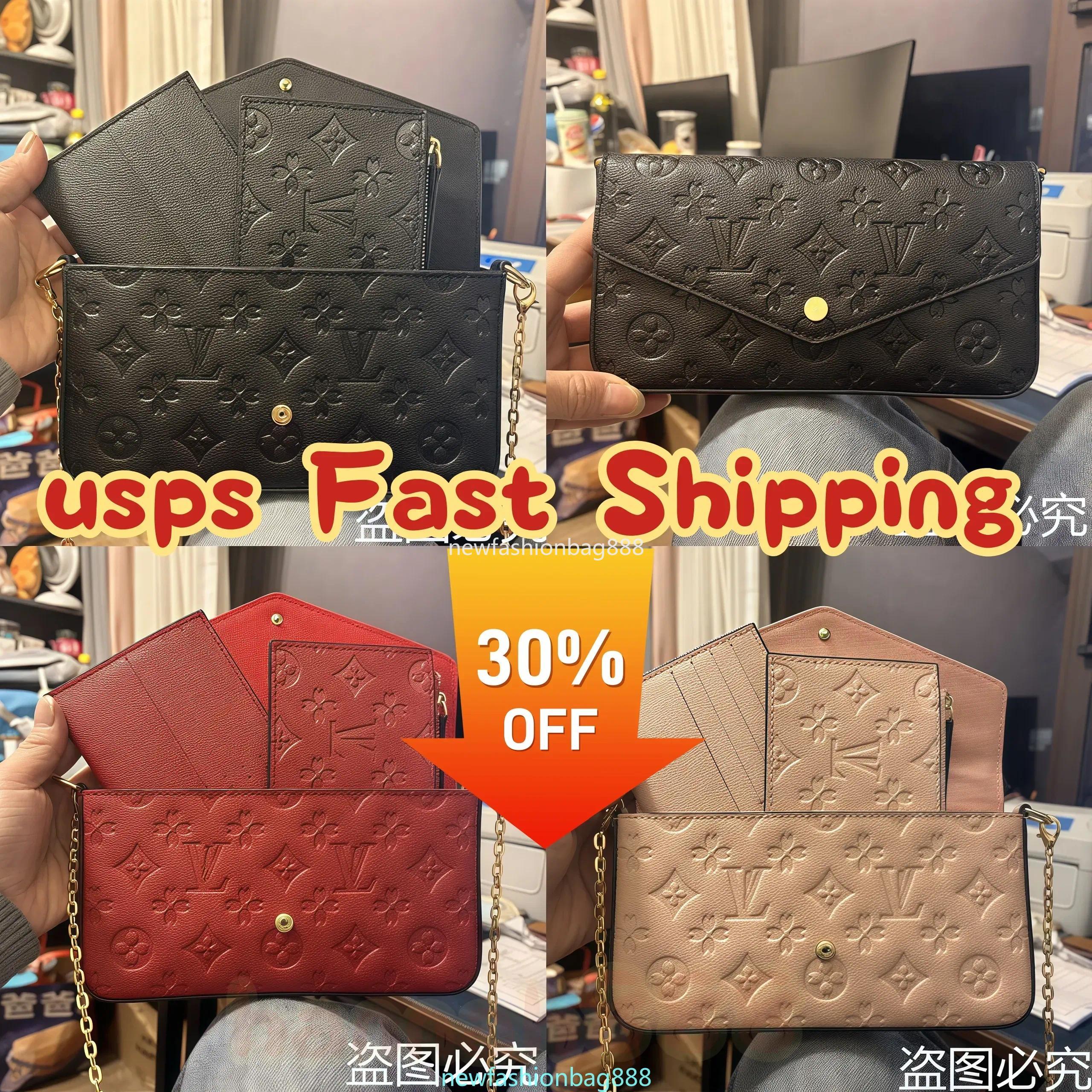 With Box Luxurys Designer Tote Bags Women Crossbody Genuine Leather Purse Fashion Flower Lady 3 Multi FELICIE POCHETTE Chain Shoulder Bag ladies Han