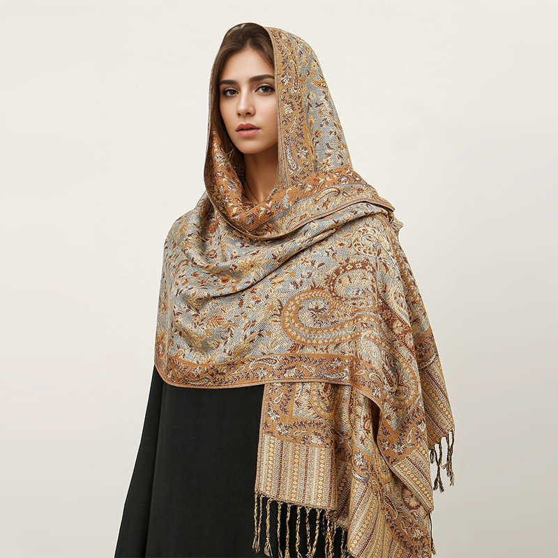 New Arrival Imitation Cashmere Ethnic Style Shawl Cashew Flower Light Luxury High End Tassel Scarf Q260325