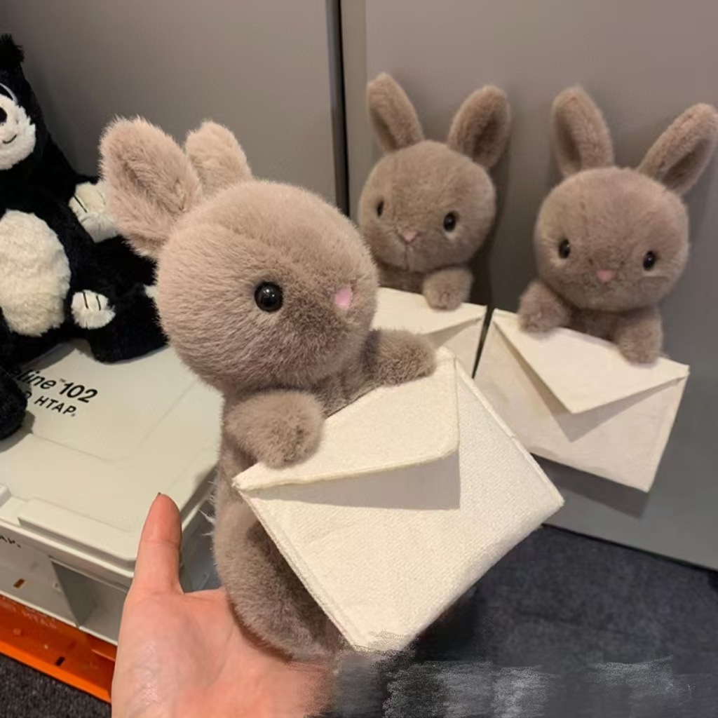 Messenger rabbit plush toy envelope grey bunny doll fluffy cute bunny companion doll gift-image-1098977446