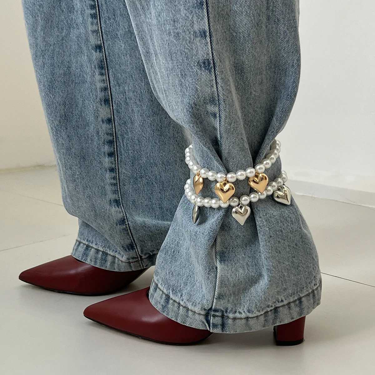 2Pcs/Set CCB Imitation Pearl Beads Adjustable Creative Anklets Jeans Chain Temperament Decoration Heart Pendant Anklet Jewelry H260325-image-1099068323