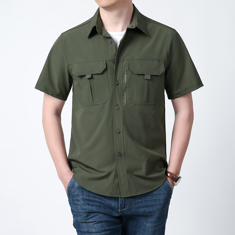 TACVASEN Quick Dry Short Sleeve Shirts Mens UPF 50 Sun Protection Work Cargo Shirts Mesh Breathable Hiking Fishing Shirts Man 240816