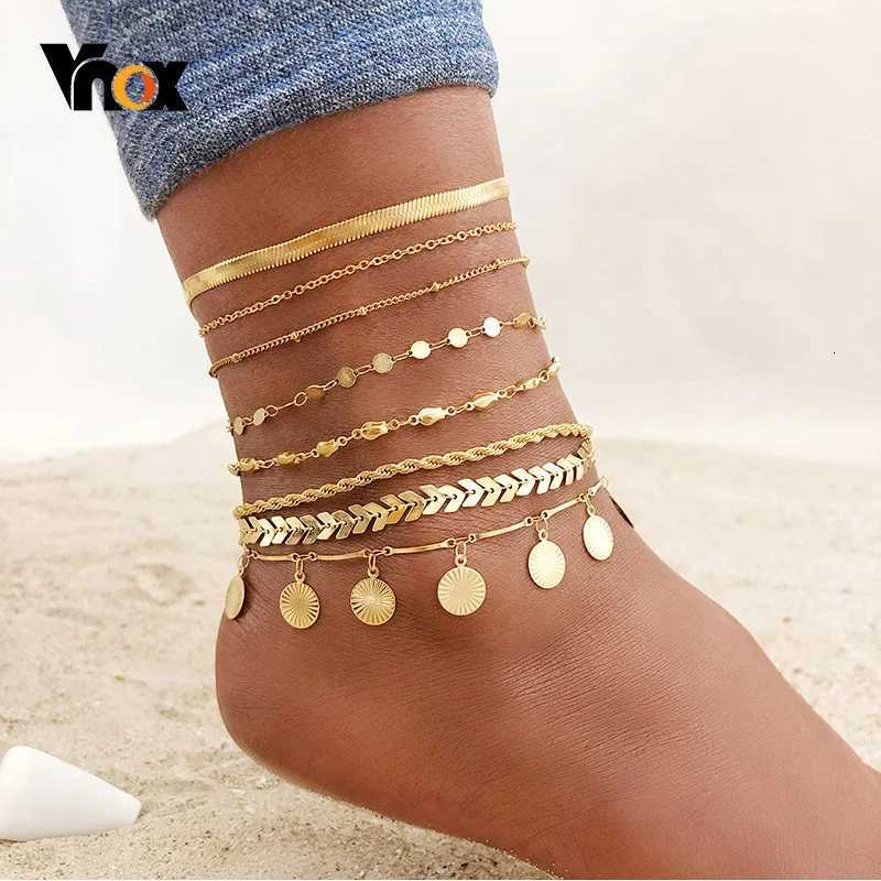Vnox 1/2/3pcs/set Gold Color Simple Chain Anklets For Women Leg Chains Ankle Beach Foot Jewelry Holidays on Leg H260325-image-1099068348